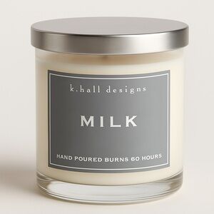 K. Hall Designs Candle Milk Scent Soy Candle 60 Hour Burn Time Brand New